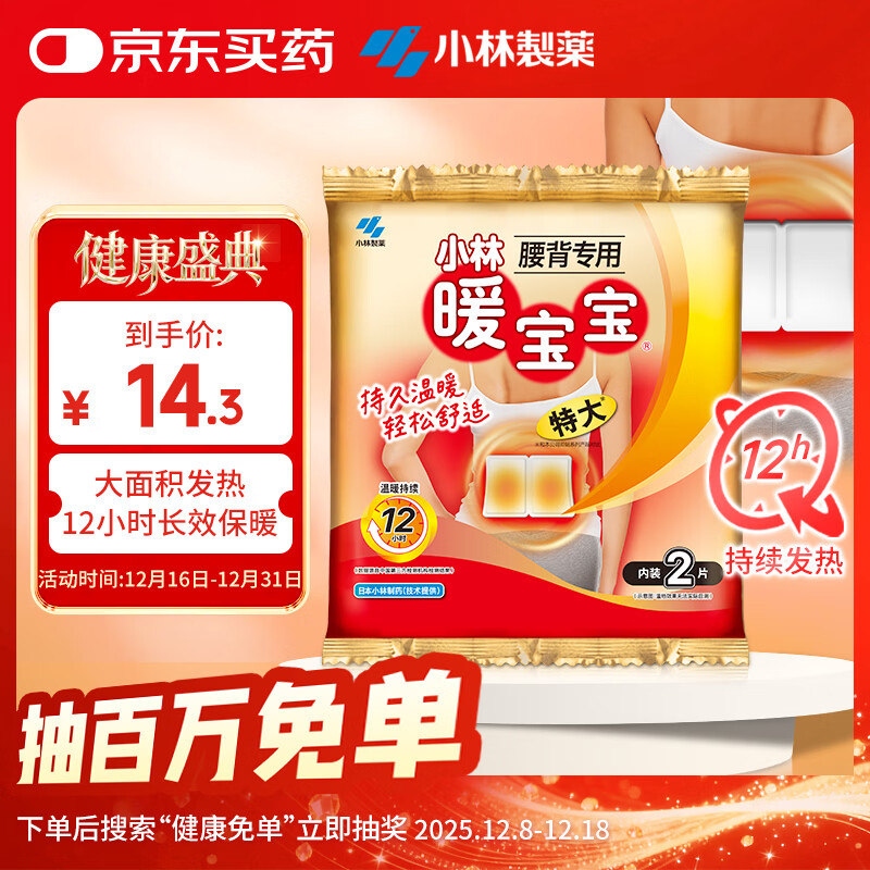 暖宝宝小林制药暖贴腰背专用驱防寒保暖贴自发热贴2片装腰背专用贴