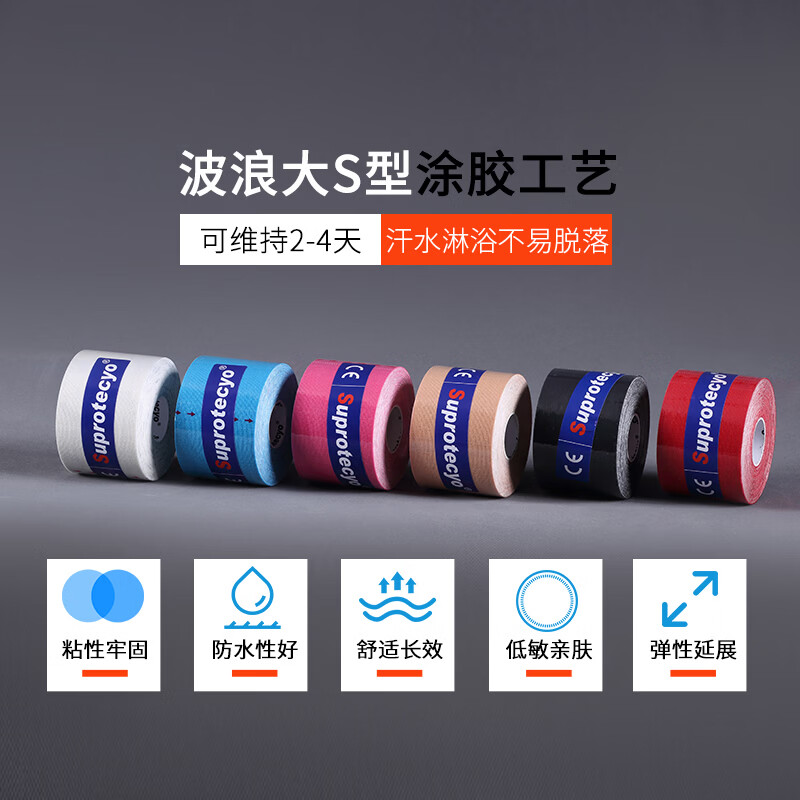 Suprotecyo运动肌肉贴肌内效贴健身跑步肌肉拉伤恢复弹性胶布绷带 黑色 宽5cm*长5m/卷
