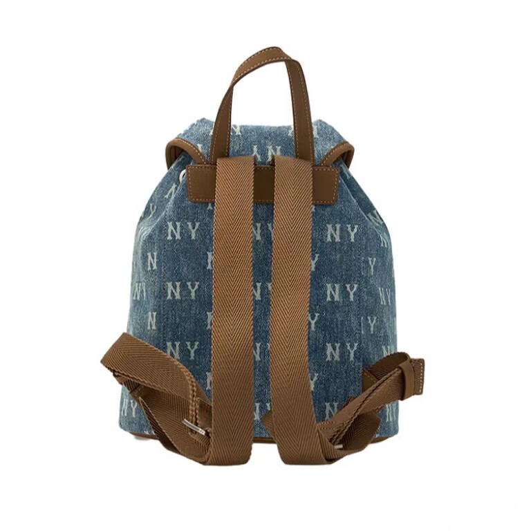 MLB官方男女情侣牛仔老花时尚大LOGO可调节腋下包秋冬新款 浅蓝色水桶包 均码