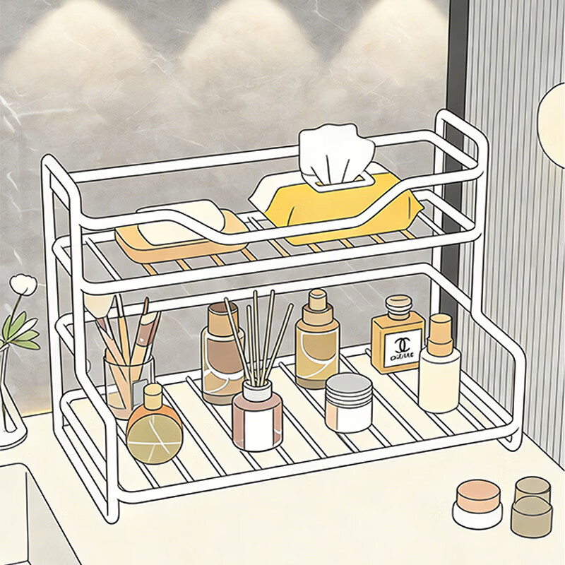 尔思家浴室置物架卫生间化妆品收纳架洗手池台面多功能墙角架高档最新款 双层置物架