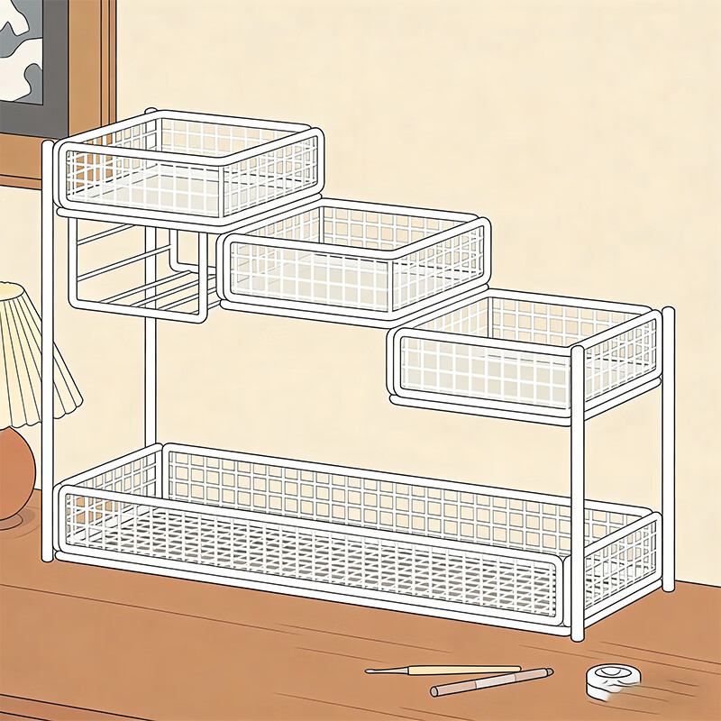 尔思家化妆品置物架卧室梳妆台多层收纳盒洗手台桌面护肤品储物篮整理架 白色-三层带纸巾盒