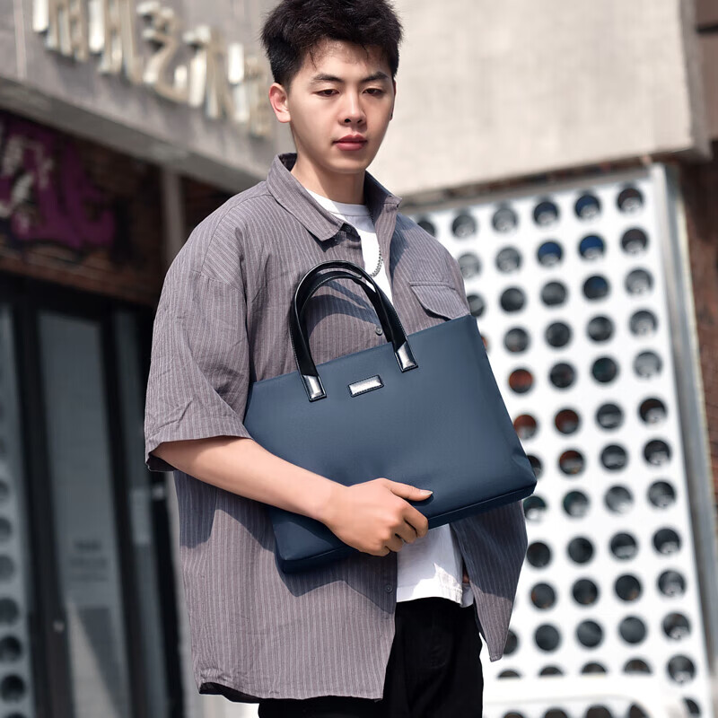 新款男士 商务手提包大容量 简约休闲潮流时尚百搭电脑包男公文包 黑色 均码