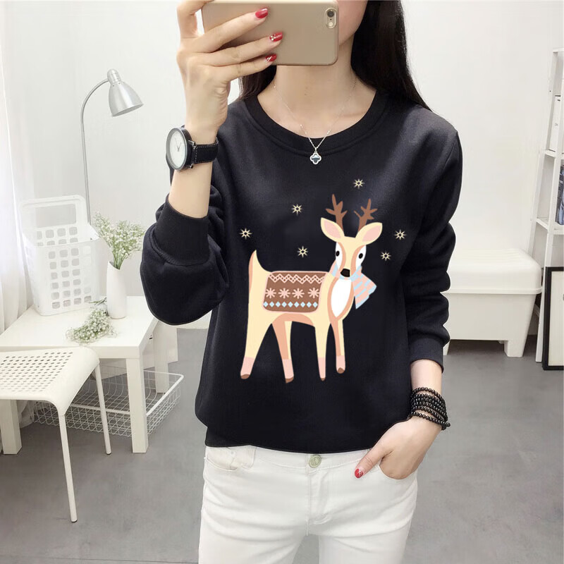 秋冬半高领打底衫女内搭2026新款显瘦宽松卫衣春长袖t恤上衣8003 加绒纯色卫衣-黑色 L 参考100-115斤