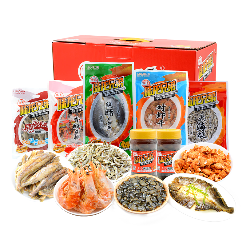 【現(xiàn)貨】陸龍兄弟海鮮禮盒吉祥7件大禮包 寧波老字號(hào)特色海產(chǎn)禮盒 【發(fā)順豐/含黃泥螺2瓶】B套餐1380g