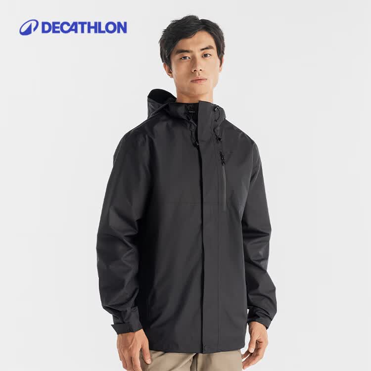 迪卡侬（DECATHLON）冲锋衣男NH500户外秋冬徒步登山服外套防风防水夹克 黑色 L
