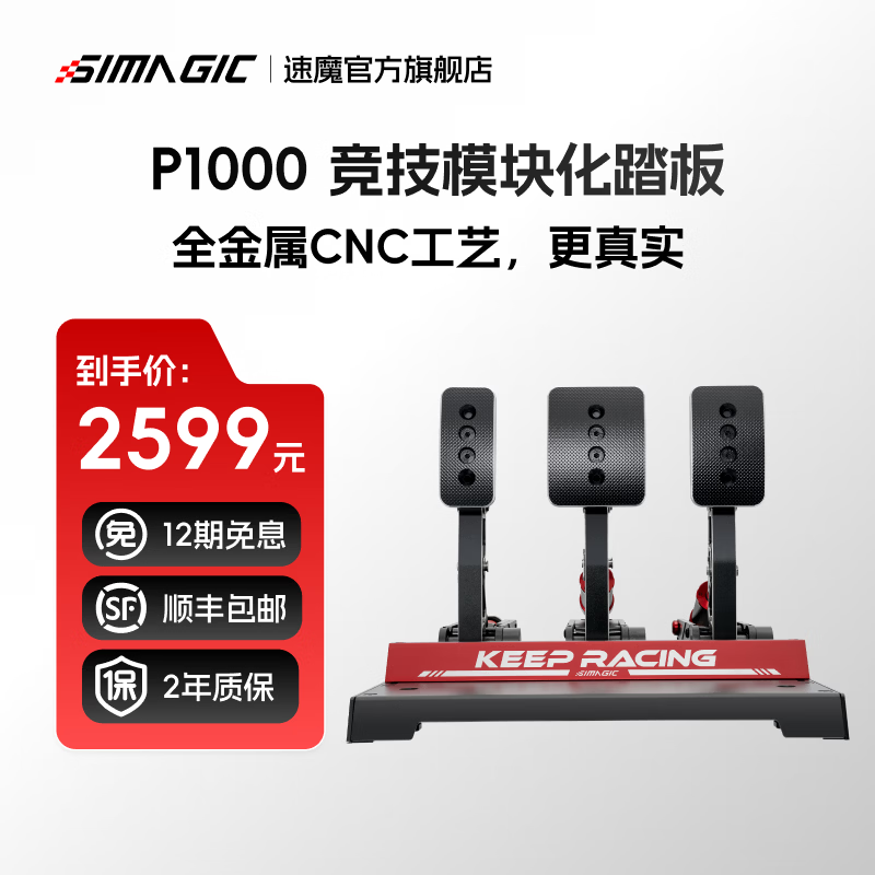 速魔（SIMAGIC）P1000模块化踏板赛车模拟器正装倒置全金属结构双压力传感器汽车游戏方向盘双踏板速魔 P1000模块化踏板