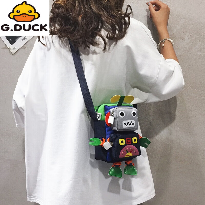G.duck布小包包新款2026新品个性卡通搞怪男女儿童可爱单肩斜挎潮流包 蓝色