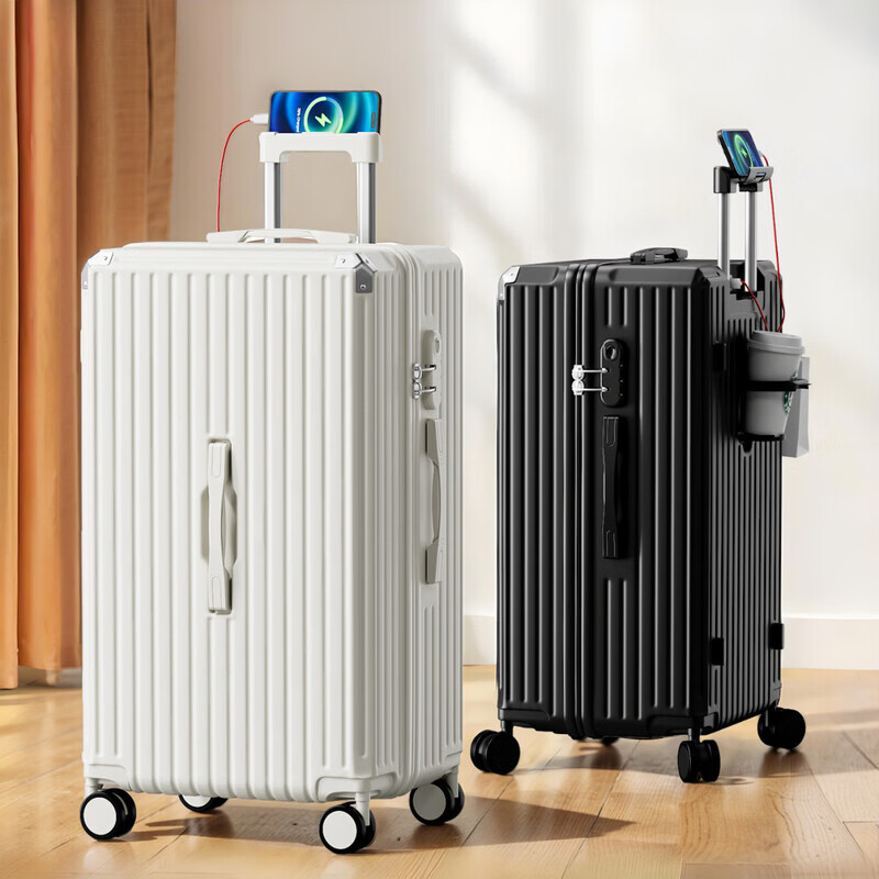 雁诗学生超大行李箱女高颜值大容量新款结实耐用男拉杆箱密码箱万向轮 升级大容量版【茱萸粉】 24寸【品牌好货-防撞包角】