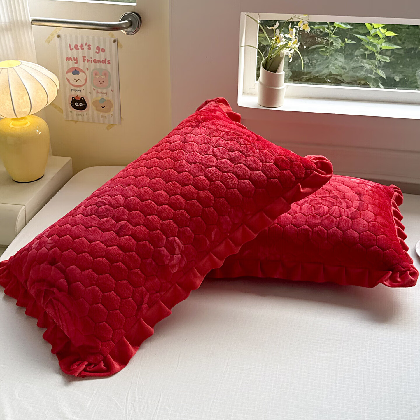 【甄选直发】A类高克重牛奶绒加厚枕套 秋冬季法兰绒单人枕芯套内 玫瑰红【加绒加厚/防静电】 枕套一对48*74cm