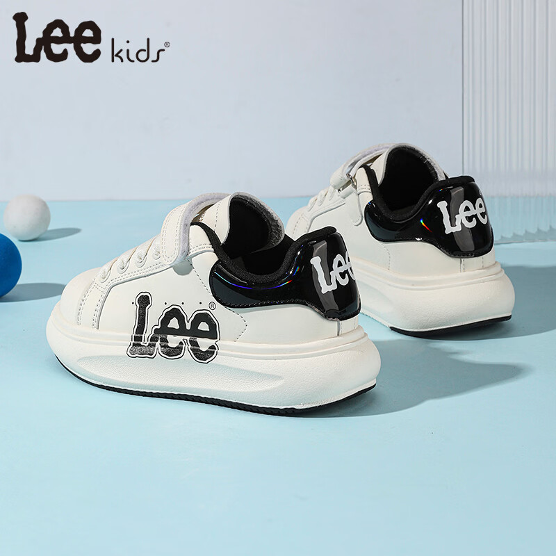 Lee童鞋春季新款儿童休闲运动鞋百搭跑步鞋女童小白板鞋男大童 米黑 32 【建议脚长192mm】