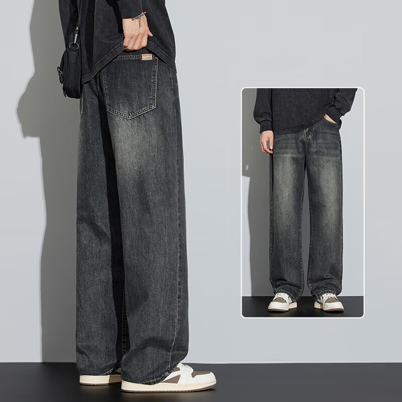 真维斯（Jeanswest）加绒牛仔裤男士宽松直筒阔腿垂感美式高街2026秋冬加厚裤子 6843水泥灰 【常规款】 38