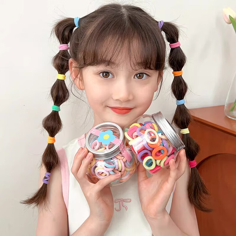 唐芙妮儿童不伤发毛巾圈小女孩拇指橡皮筋女扎头发圈高弹力宝宝头绳发饰 炫彩色 【100根左右】