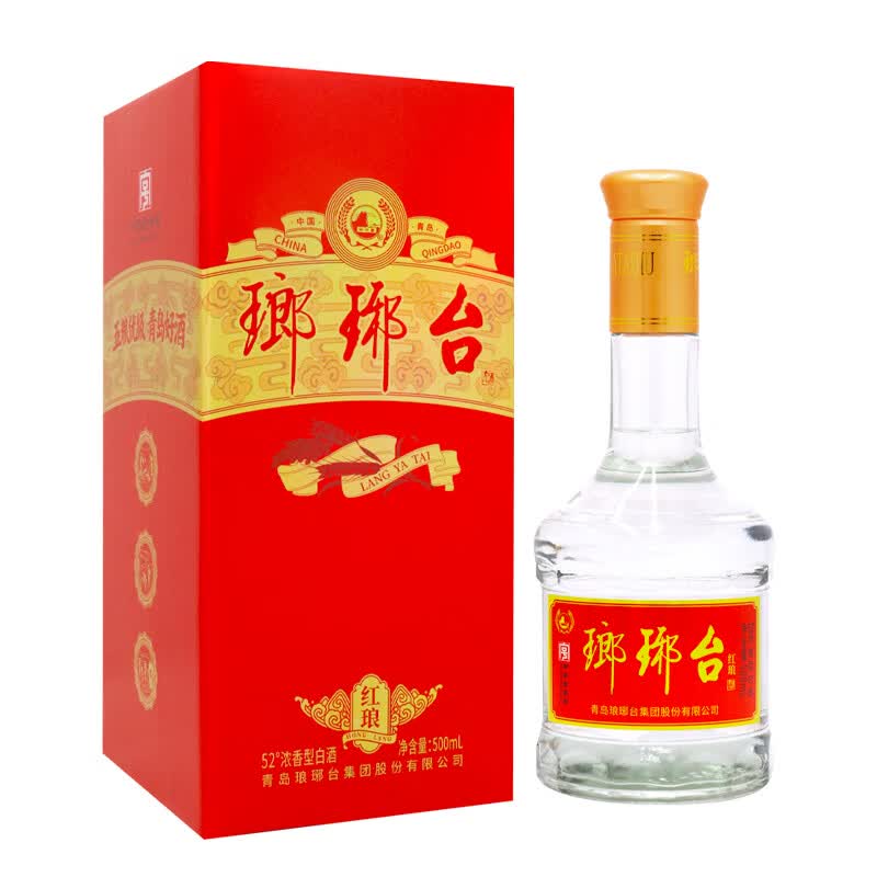 琅琊台红琅 高度白酒 粮食酒固态发酵 青岛好酒 52度 500mL 1瓶