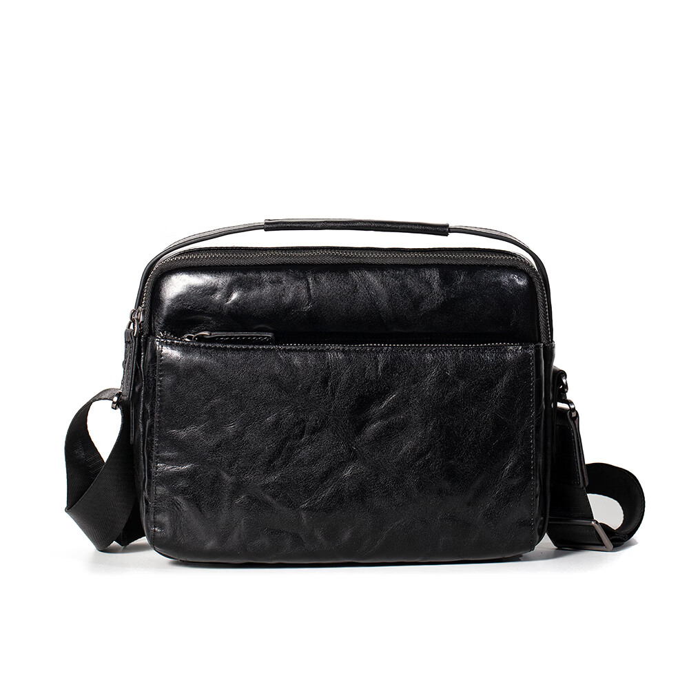 巴利迪亚新款真皮男士单肩包植鞣头层牛皮斜挎包商务通勤休闲大容量男包 咖啡色