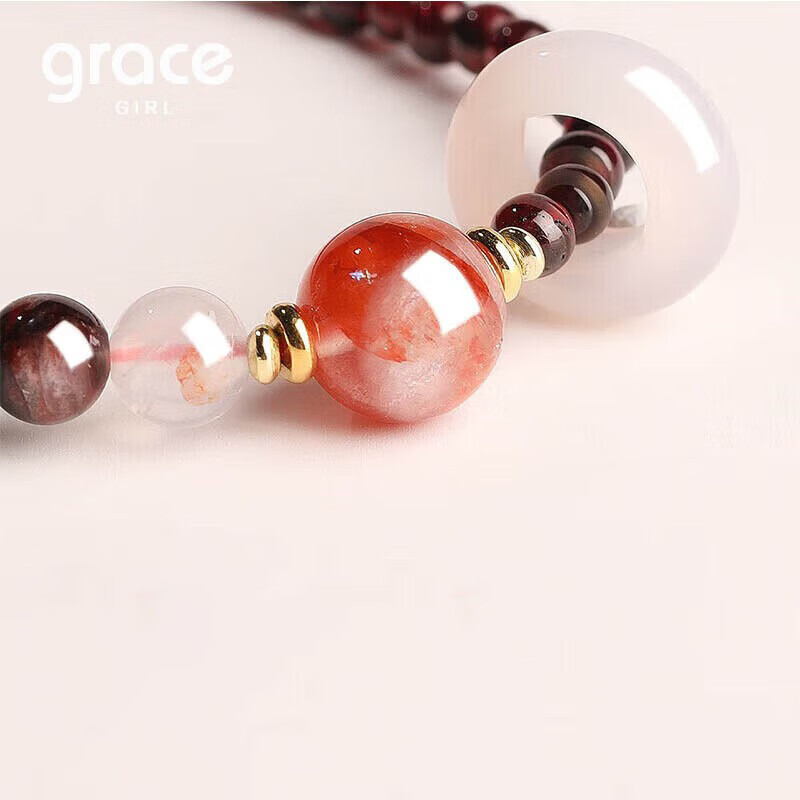 Grace Girl九紫离火紫水晶手链女士款轻奢手串生日七夕情人节礼物送女友老婆 守护爱情石榴石手链
