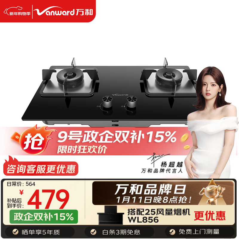 万和【蓝莲花B9L50】4.8kW液化气猛火63%热效率家电以旧换新嵌入家用煤气双炉具台燃气灶