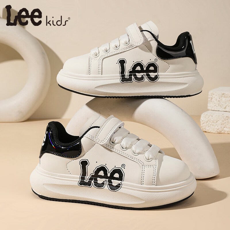 Lee童鞋春季新款儿童休闲运动鞋百搭跑步鞋女童小白板鞋男大童 米黑 32 【建议脚长192mm】