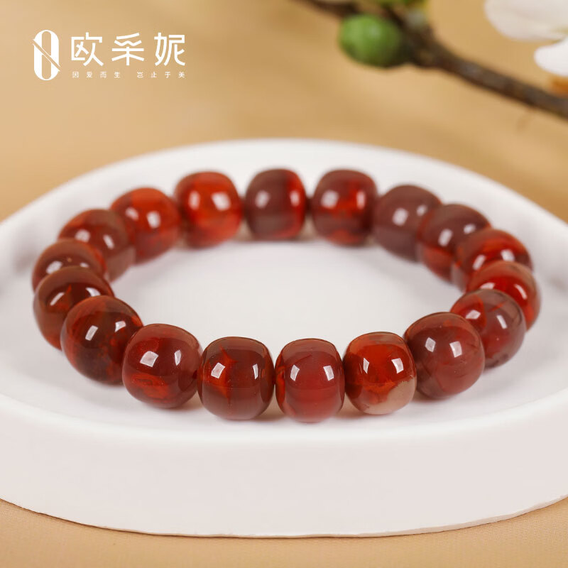 欧采妮(OUCERNY)南红手串收藏级天然凉山妖花牛血红火焰纹玛瑙大桶珠手链本命年 天然南红 一物一证