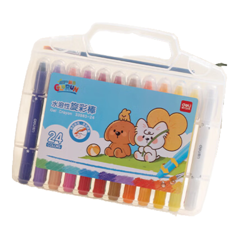 得力（deli）水溶性油画棒24色可水洗旋转出芯蜡笔炫彩棒套装幼儿画画涂色油画棒儿童礼物