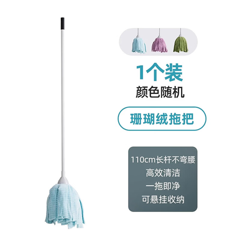 茶花（CHAHUA）保洁老式拖布吸水拖把家用一拖净拖地神器干湿两用墩布自拧水 珊瑚绒拖把【一个装】颜色随机 无规格