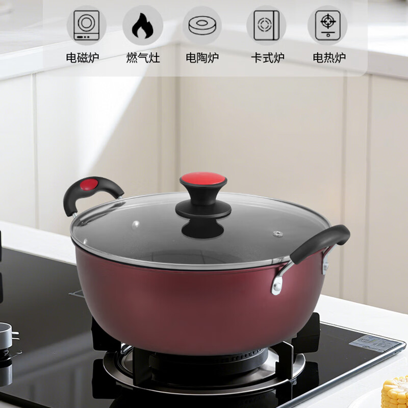 辰居家用双耳不粘汤锅燃气电磁炉专用煮肉拉面条烧水锅煮粥稀饭小炖锅 20CM【无盖】送汤勺 20cm