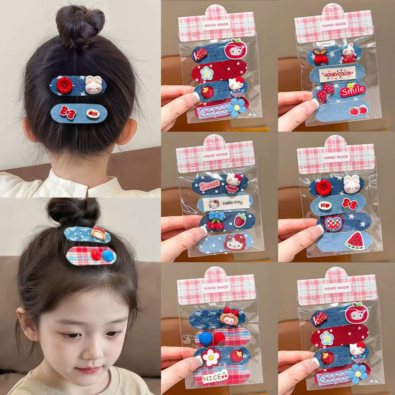 【好物优选】新款韩系儿童秋冬短款魔术贴女童卡通碎发整理发饰红 05#小女孩