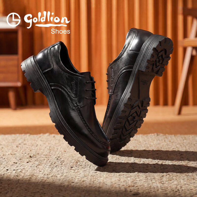 金利来（Goldlion）皮鞋男2026年春季新品男鞋英伦商务正装鞋厚底增高德比鞋男婚鞋 黑色 44