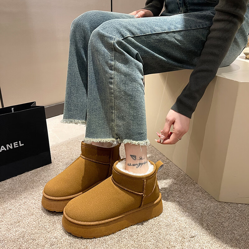 贝婴初(BEIYINGCHU)雪地靴女款短筒加绒加厚保暖棉鞋防滑冬季新款鞋子女学生韩版女鞋 黑色升级款 41