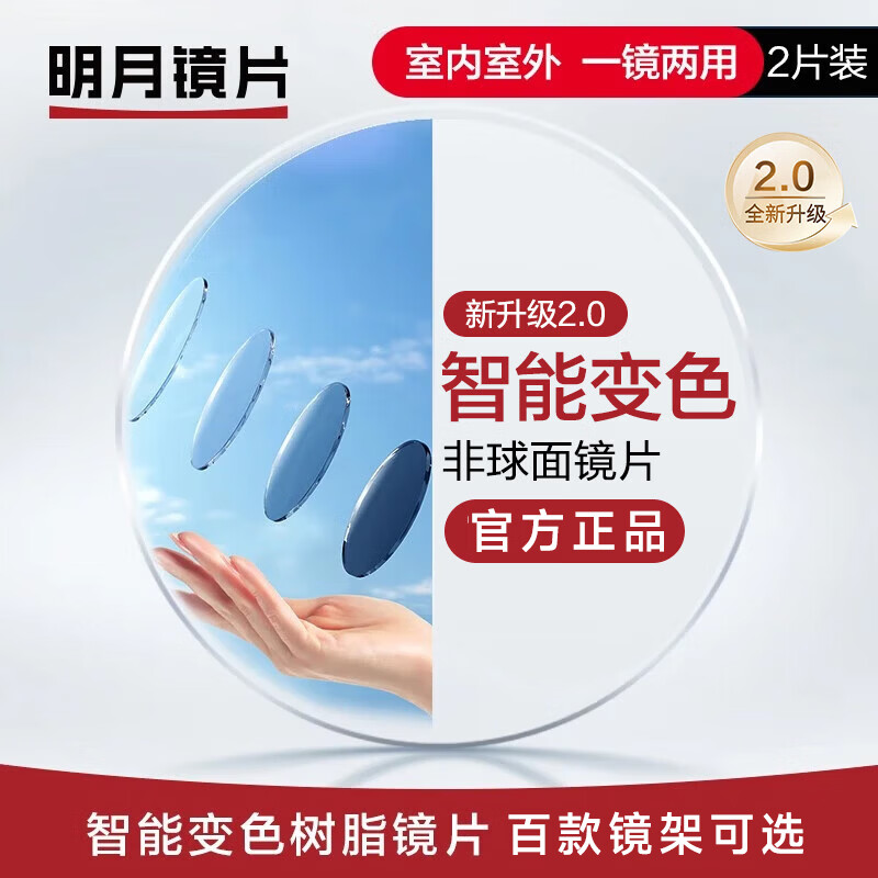 明月（MingYue）PMC超薄配鏡1.71 1.74防藍(lán)光耐磨淺底色高清變色1.67 近視眼鏡片 明月智能變色灰色2.0天視A6膜鏡片 1.60現(xiàn)片非球面