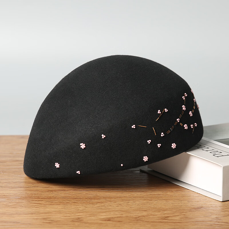 藍(lán)詩夢戴(lanshimengdai)帽子女秋冬輕奢優(yōu)雅羊毛呢貝雷帽法式定型畫家帽時尚名媛洋氣禮帽 黑色 可調(diào)節(jié)(56-58cm