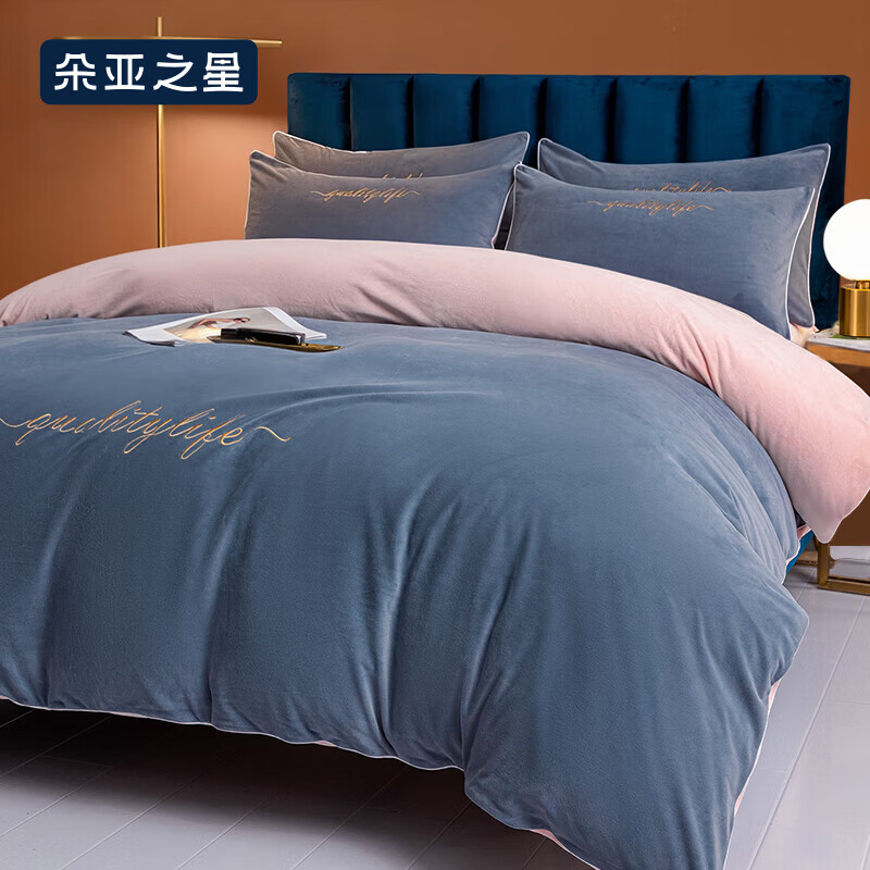 朵亚之星床上用品高档轻奢牛奶绒四件套防静电双面绒亲肤裸睡加绒床单被套 A类婴儿绒--豆沙紫 2.0米床四件套 床单款 （被套220*240cm）