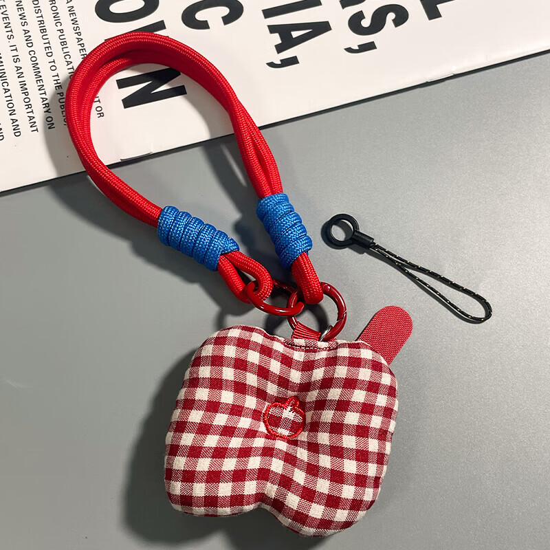 手机挂绳新年红短款绳格子挂件便携钥匙扣手机壳挂绳防丢手机链 【新年红】苹果方块挂绳+红色夹片+小吊绳