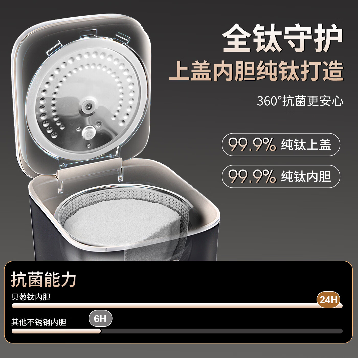 贝葱360°纯钛板包裹电饭煲 0涂层不粘锅内胆米汤分离低糖智能IH电饭锅 2-5人家用3升 【25年升级款】钛上盖+钛内胆｜玛瑙灰 3L