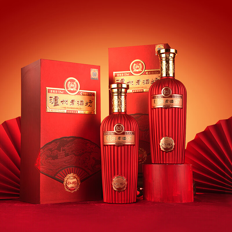 泸州老窖泸州老酒坊红耀 浓香型白酒 纯粮酿造【宴席用酒】 52度 500mL 2瓶  送礼袋