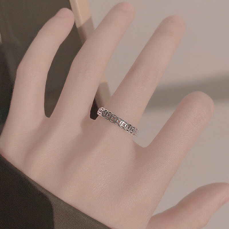 chauiyin潮茵925纯银铜钱环绕戒指女轻奢小众设计感食指环转运开口戒