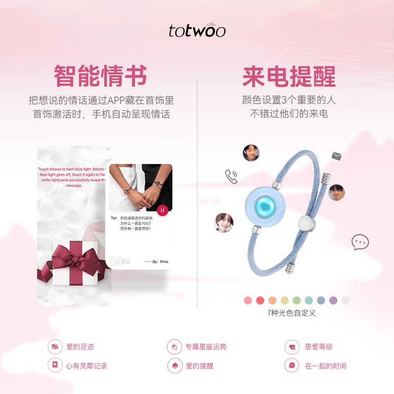 totwoo情侣手链 异地恋震动感应手链 送女朋友闺蜜生日520礼物轻奢男女 糖 · 怦然心动【米兰绳一对】