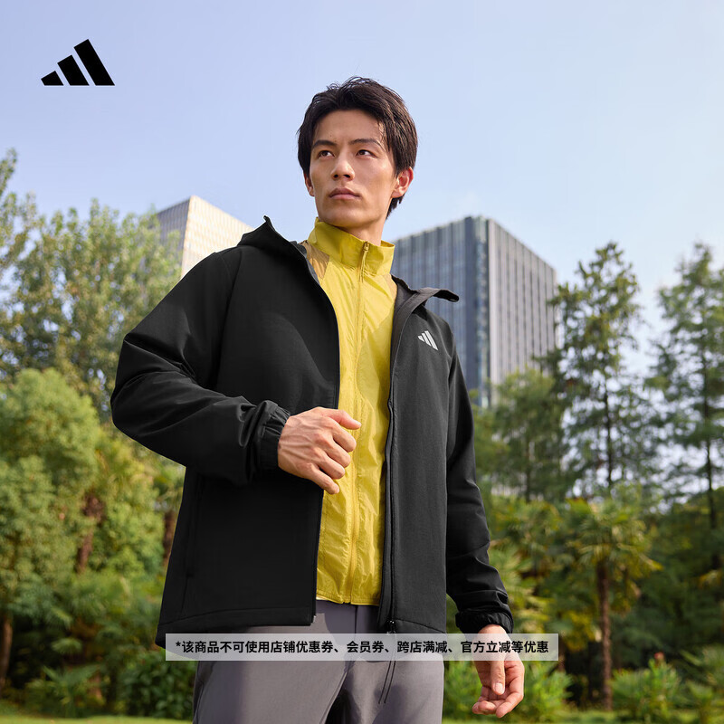 adidas拒水防风休闲连帽夹克外套男女秋季阿迪达斯官方轻运动 黑色   XL  