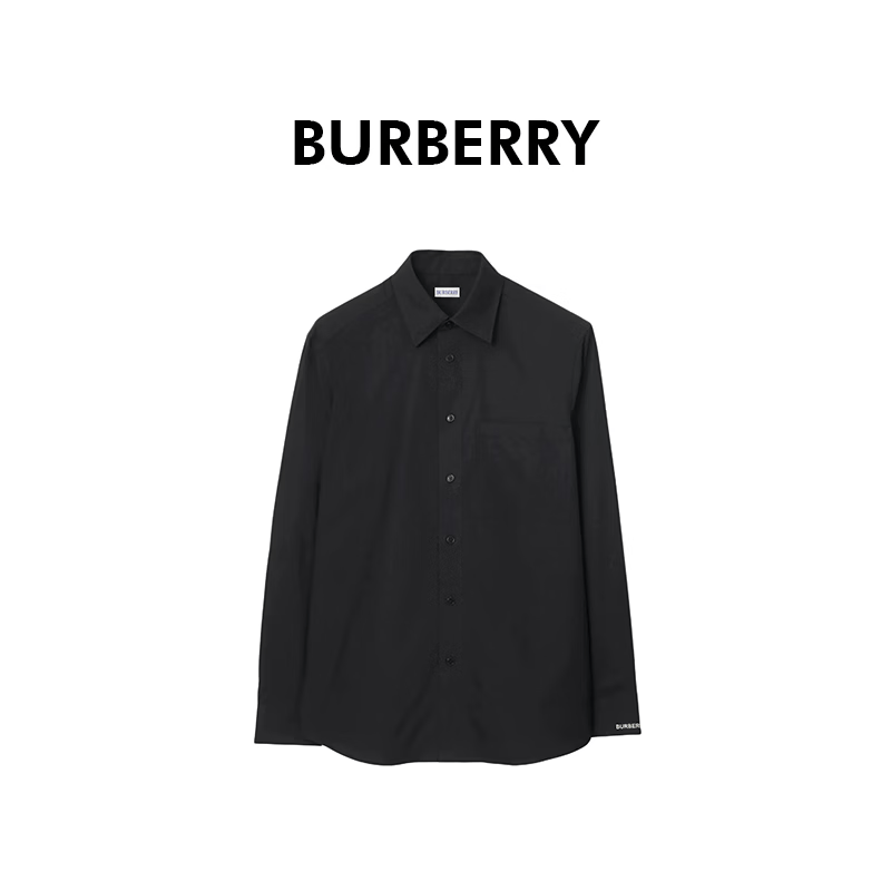 BURBERRY巴宝莉新款男士黑色棉质饰以字母翻领长袖衬衫81117641 L 礼物