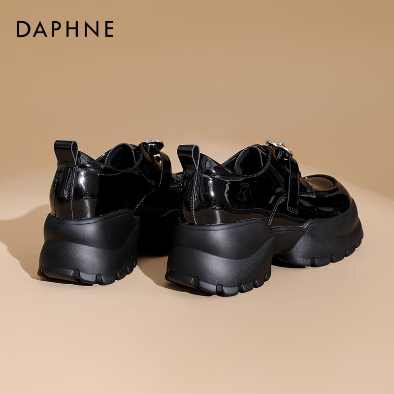 达芙妮官方厚底乐福鞋女2025新款秋季百搭增高女鞋小个子英伦风小皮鞋JD 黑色【爱心锁】跟高6cm 38