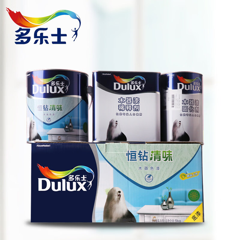 多樂士（Dulux）恒鉆清味木器漆家具漆 清味油性木器漆透明白色底漆面漆5KG 恒鉆清底漆 5L