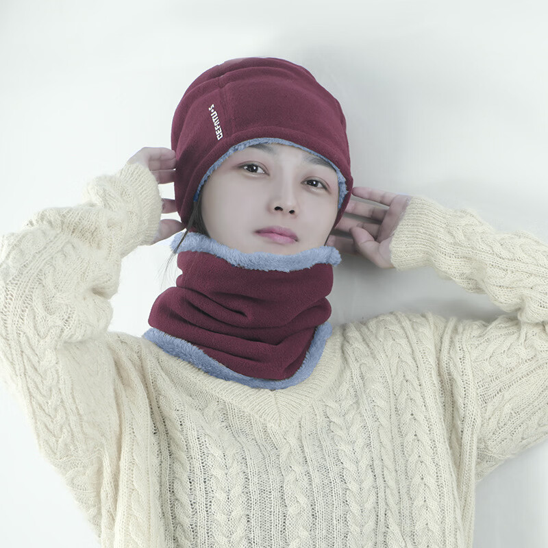 【精选好物】冬天帽子围脖套装男士加绒加厚保暖骑行面罩防风帽女 【帽子】深灰色