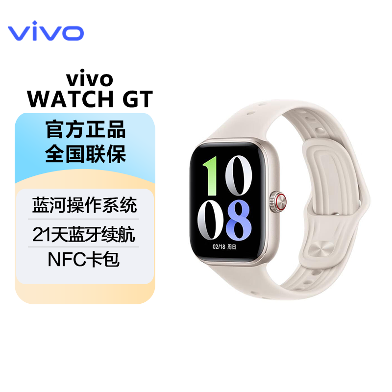 vivo WATCH GT【国家补贴】智能手表新年年会礼物应用安装卸载通话NFC麦克风跑睡眠监测心率监测新品 【蓝牙版】 晨霜白 软胶
