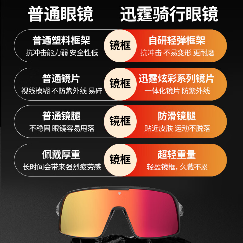 迅霆骑行眼镜炫彩近视防强光自行车户外运动专业公路车护目镜 经典方框【晚霞红】炫彩镜面