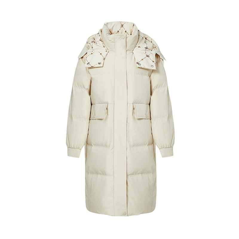 雪中飞羽绒服女士冬季长款御寒保暖防风立领连帽纯色简约美拉德色系外套 卡其色（1014F） M (160)