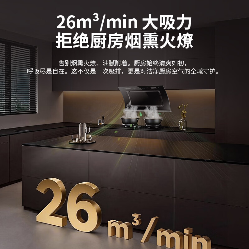 夏新（Amoi）侧吸油烟机家用双电机大吸力排油烟机壁挂式吸烟机 挥手体感丨热能自动清洗丨一级能效丨变频省电 标配/75五键触屏/自动清洗 自行安装