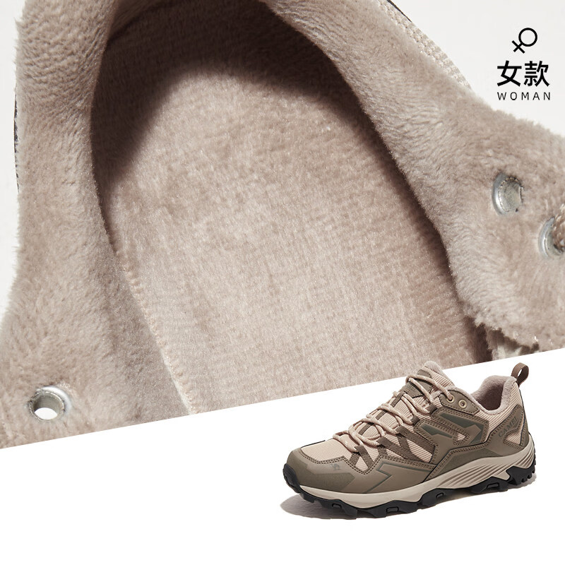 骆驼【王俊凯同款】昆仑山户外休闲鞋登山鞋女徒步鞋男防滑运动鞋 F23A097036R，卡其，女款 绒里版 35