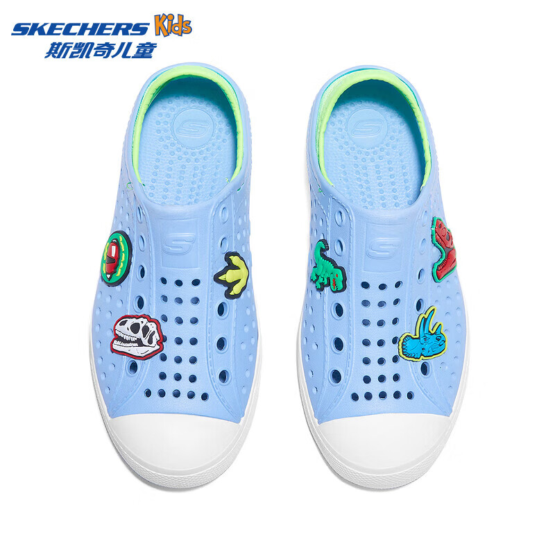 Skechers斯凯奇儿童鞋一脚蹬包头凉鞋夏季男女洞洞鞋中大童沙滩鞋308310L 男童/浅蓝色/LTBL 30