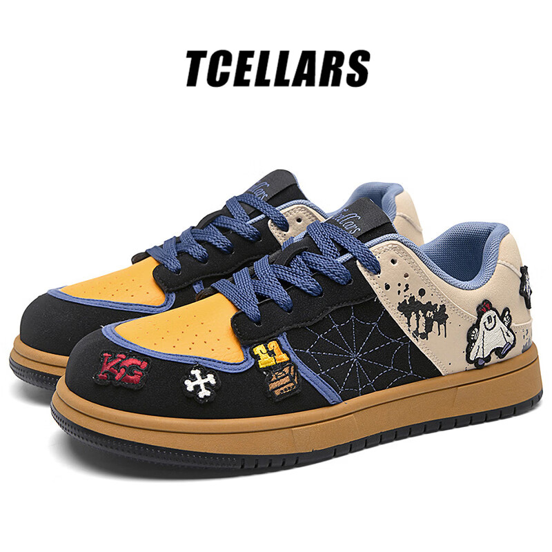 Tcellars板鞋男鞋2026春季新款潮流涂鸦厚底耐磨低帮百搭运动休闲鞋子男 奶黄灰棕 39