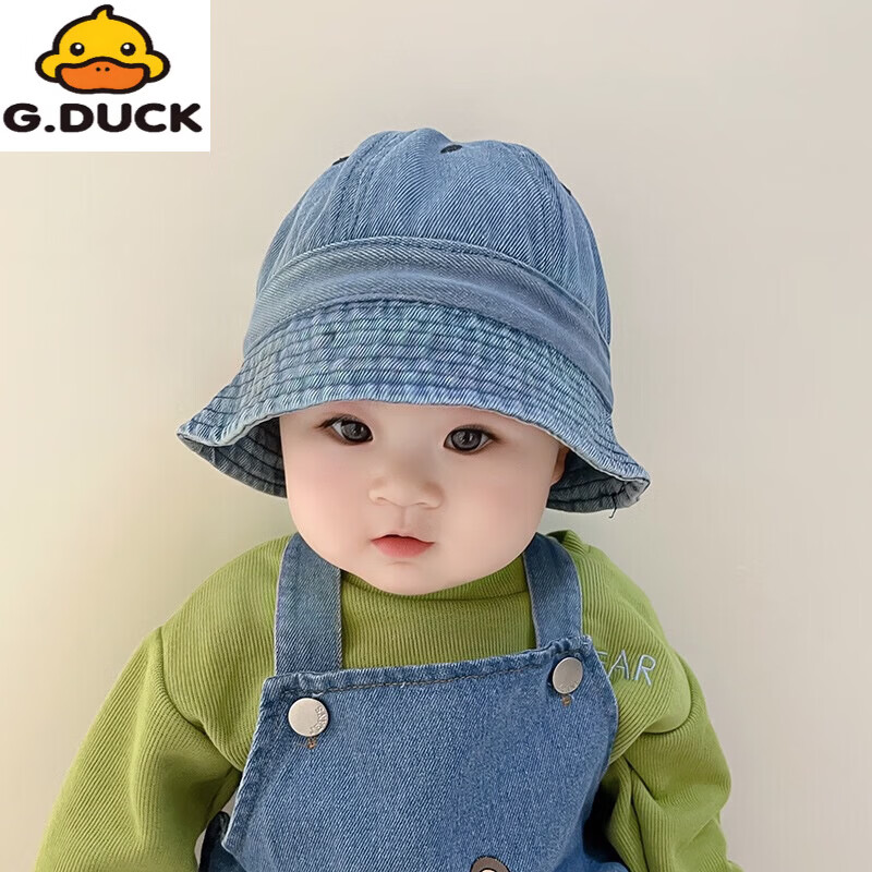 G.duck婴幼儿帽子春秋季儿童牛仔渔夫帽夏韩版潮盆帽宝宝男女童遮阳防晒 浅蓝牛仔 大码52cm/约1.5-4岁