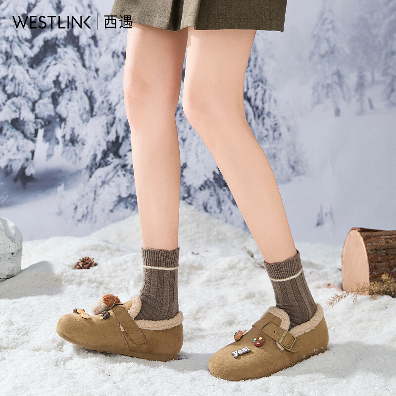 西遇（Westlink）全包加绒勃肯鞋女新款冬季丑萌小狗毛毛鞋软底外穿棉鞋 绿色 付款20天 38 (240)